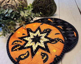 Halloween Jack o Lantern Round Folded Star Hot Pad
