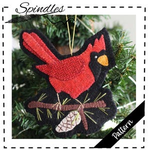 Christmas Cardinal Ornament Pattern, Wool Pattern, Christmas Ornament Pattern, Felt Ornament Pattern