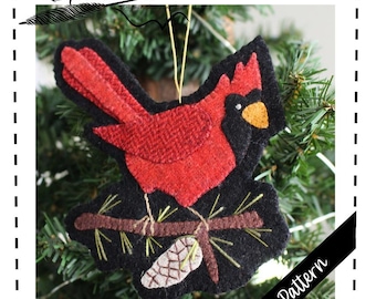 Weihnachtskardinal Ornament Muster: Wollfilz Applikation (Digitaler Download)