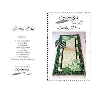 St. Patrick's Day Quilted Table Runner PDF Pattern, Shamrock Applique, Patchwork Quilt
