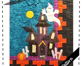 お化け屋敷のテーブルランナーのパターン：アップリケとピーシング（PDFパターン）