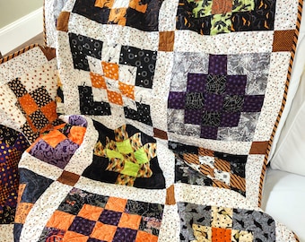 Halloween Patchwork Quilt – Handmade Throw,  Cozy Lap Quilt - One of a Kind