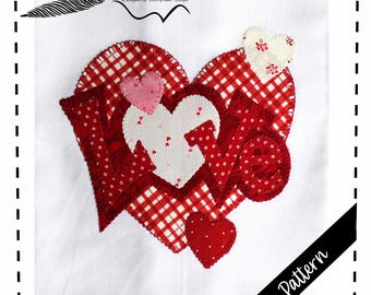 Valentine Tea Towel Applique Pattern: LOVE Hearts (PDF Download)