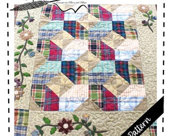 Homespun Table Runner Pattern, Applique Flower Border, Digital Pattern, Patchwork
