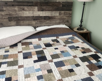 Handmade Patchwork Flannel Quilt--Dorm Room Bedding
