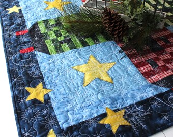 Quilted Table Topper, School House Table Topper, Patchwork Table Topper Quilt, Patriotic Table Topper