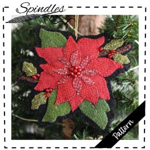 Poinsettia Ornament Pattern: Wool & Felt Applique (Digital Download)