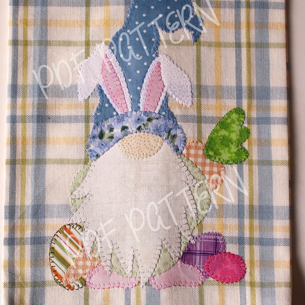 Easter Gnome Tea Towel Pattern, Bunny Gnome, Applique Towel Pattern, Easter Applique Pattern, PDF Pattern