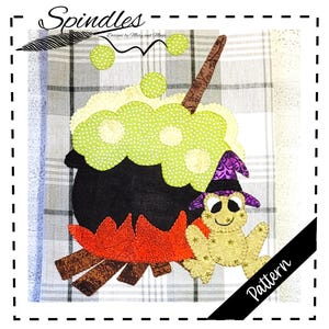 Witch Cauldron Applique Pattern, Halloween Tea Towel Pattern, Halloween, Pattern