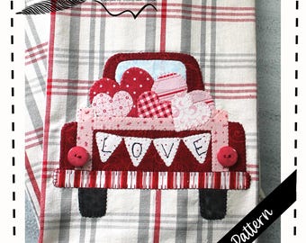 Valentine Truck Tea Towel Applique Pattern (Digital Download)