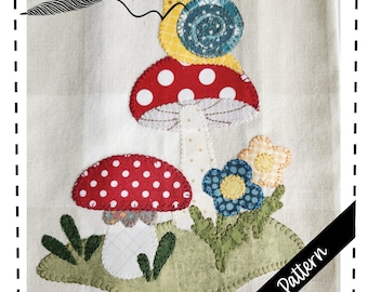 Mushroom with Snail Kitchen Towel Applique Pattern, PDF Pattern