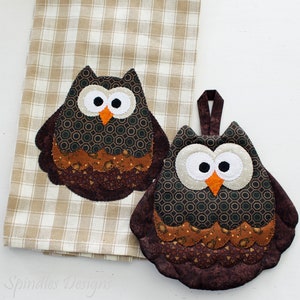 Owl Towel Pattern, Owl Hot Pad Pattern, Hot Pad and Tea Towel Pattern, Owl Applique