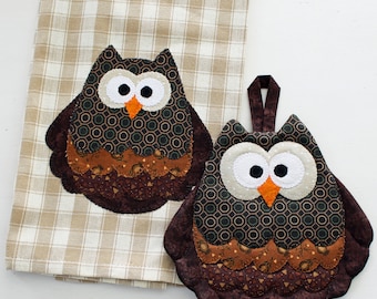 Owl Towel Pattern, Owl Hot Pad Pattern, Hot Pad and Tea Towel Pattern, Owl Applique