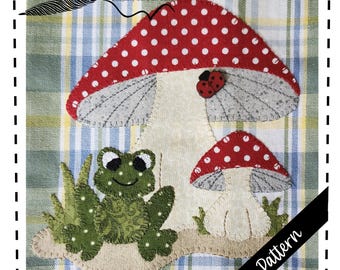 Mushroom & Frog Kitchen Towel and Hot Pad Applique Pattern, PDF Pattern