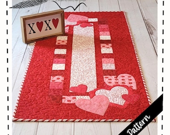 Valentine Heart Quilted Table Runner Pattern, PDF File, Heart Applique