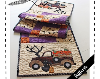 ハロウィントラックテーブルランナーのパターン：ヴィンテージアップリケ（PDFパターン）