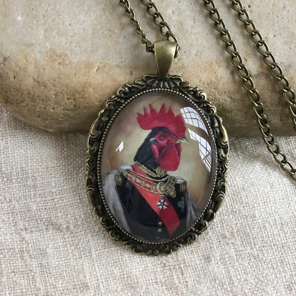 Rooster Pendant Necklace, Chicken Necklace, Pet Jewelry, Funny Gifts, Handmade Pendant