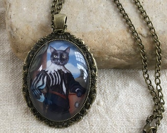 Black Cat, Cat Pendant, Pendant Necklace, Cat Costume, Pet Parent Gift, Black Renaissance Cat