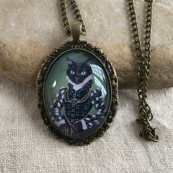 Black Cat Necklace, Antique Bronze Oval Pendant, Jewelry for Woman,  Gifts for Her, Gift for Women, Isabel