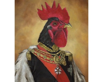 Rooster, Canvas Print, Chicken Print, Captain Rooster, Rooster Decor, Chicken Decor