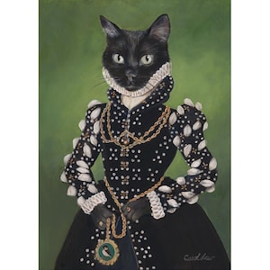 黒猫のアートプリント、イザベル、黒猫のポートレート、猫のプリンセス