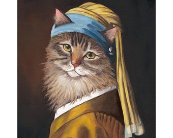 Cat Lady Gift Ideas, Canvas Prints, Cat Gifts for Women, Cat with a Pearl Earring