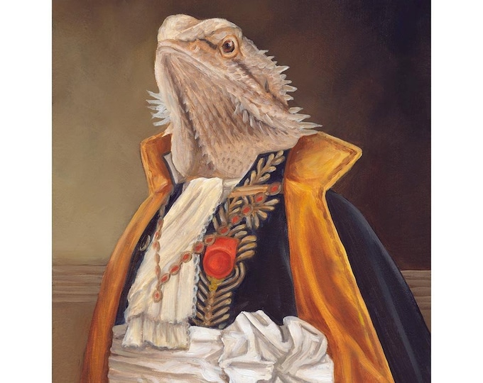 Bearded Dragon Eating Ice Cream Cone Tank Decor Reptile Art Lizard