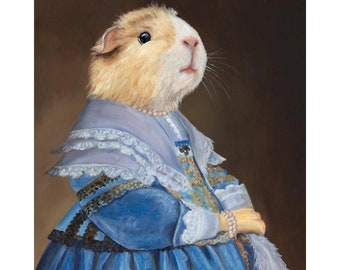 Guinea Pig, Canvas Prints, Anthropomorphic Wall Art, Nursery Animal Print, Guinea Pig In a Blue Dress