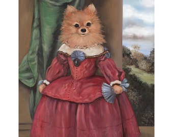 Pomeranian in cheap clothes