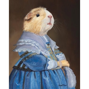 Guinea Pig, Canvas Prints, Anthropomorphic Wall Art, Nursery Animal Print, Guinea Pig In a Blue Dress