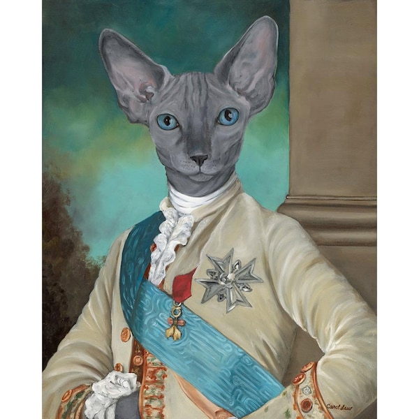 Gatto sfinge, stampe su tela, Luigi XVI, Ritratti di gatti, Divertente arte della parete del gatto