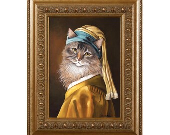 Cat with a Pearl Earring Fridge Magnet: Sophisticated Cat Lover Gift