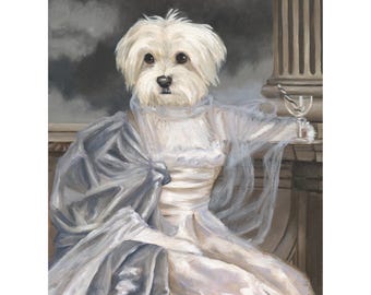 Impresión artística de un perro maltés caprichoso: regalo vintage para mamá perruna