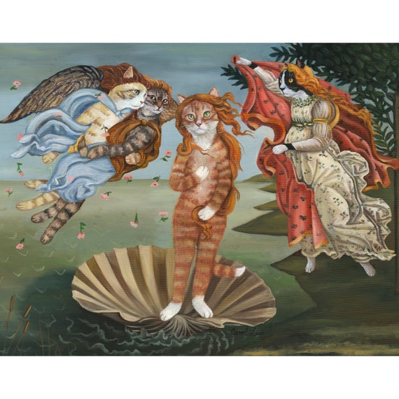 Birth of Venus Kitty Print: Whimsical Renaissance Cat Art - Etsy