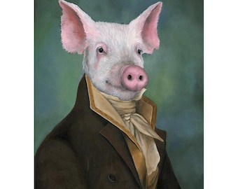 Pig Canvas Art Prints, Mister Piggy, Pig Gifts, Vintage Pig In Clothes