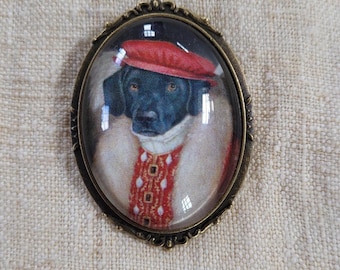 Broche Labrador Preto: Broche de lapela artesanal em bronze, tamanho máximo.