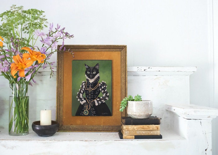Black Cat Art Prints Isabel Black Cat Portrait Cat Princess | Etsy New ...