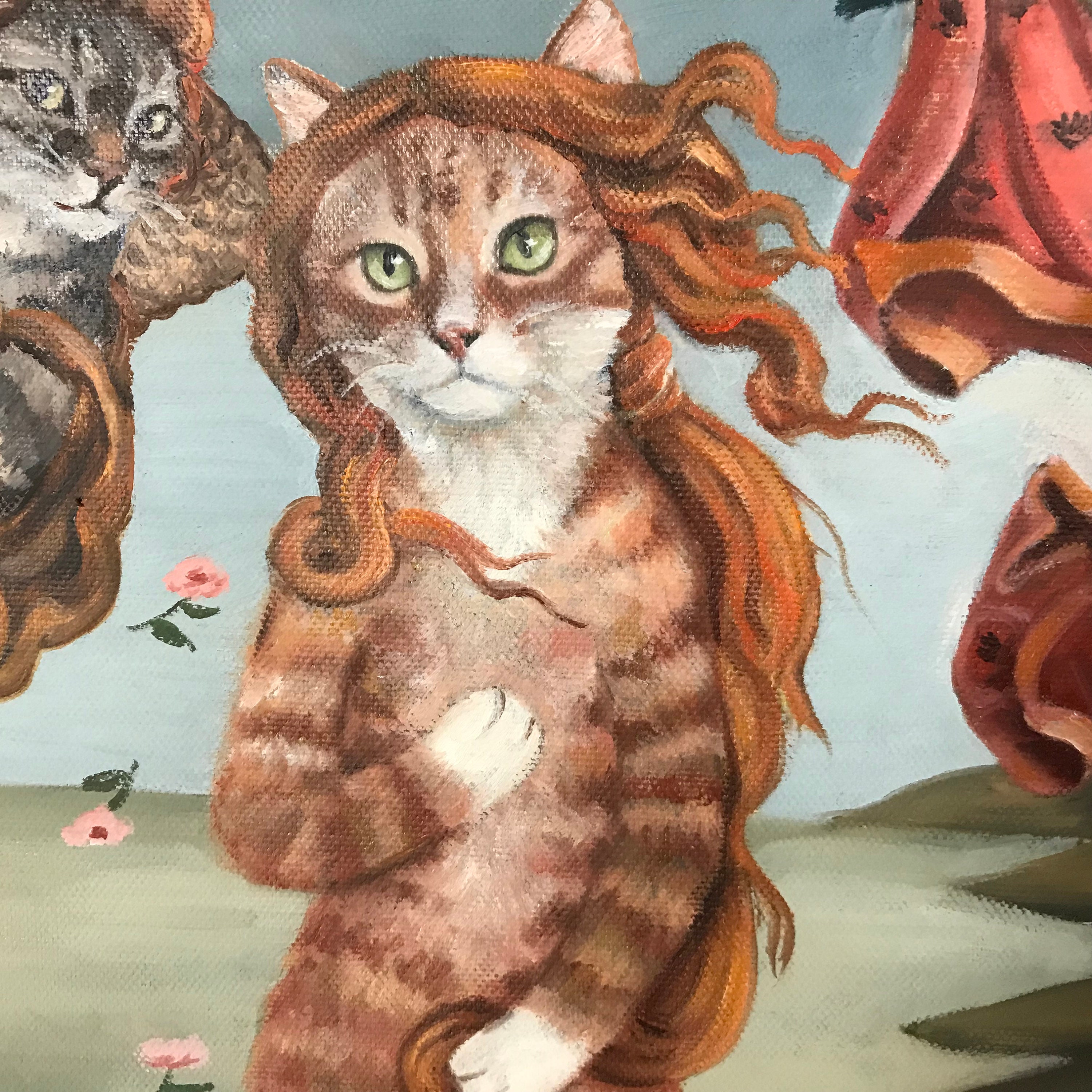 ヴィーナス誕生の猫のプリント：気まぐれなルネッサンス風猫アート