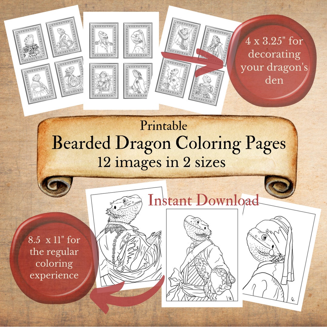Bearded Dragon, Coloring Pages, Instant Download, 12 Printable Pages ...