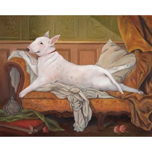 Bull Terrier Prints, Reclining Bull Terrier Odalisque, Whimsical Dog Art