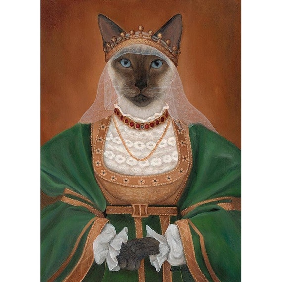 シャム猫　アート　絵画　極美品 シャム猫の肖像画油絵タイ猫アート 13*18 センチメートル