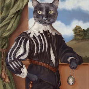 Black Cat, Prints, Cat Lover Gift, Gag Gift, Cat Print, Cat Portrait, Renaissance Cat