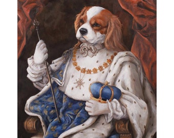 King Charles Spaniel Canvas Print, Murphy, Blenheim, Dogs In Costumes