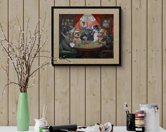 Tapisserie murale vintage chiens jouant au poker, fabriquée