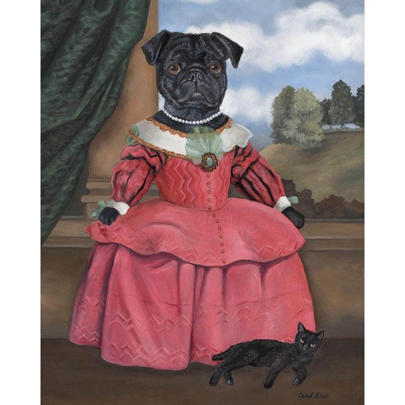 Black Pug Pug Art Print Anthropomorphic Nursery Animal Prints Pug Gifts Dogs in Clothes Fannie Etsy