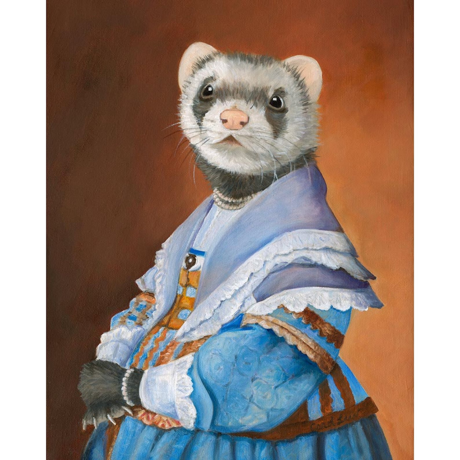 Ferret Prints Ferret in a Blue Dress Ferret Art Portrait Etsy