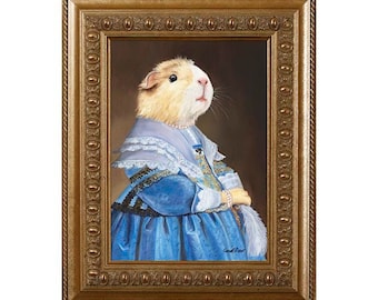 Guinea Pig Magnet, "Guinea Pig In A Blue Dress" Refrigerator Magnet, Guinea Pig Gifts