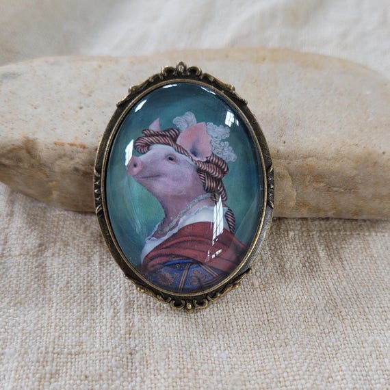 Pig Brooches Pins Diamond Ruby Pig Brooch Pin 18K Yellow Gold
