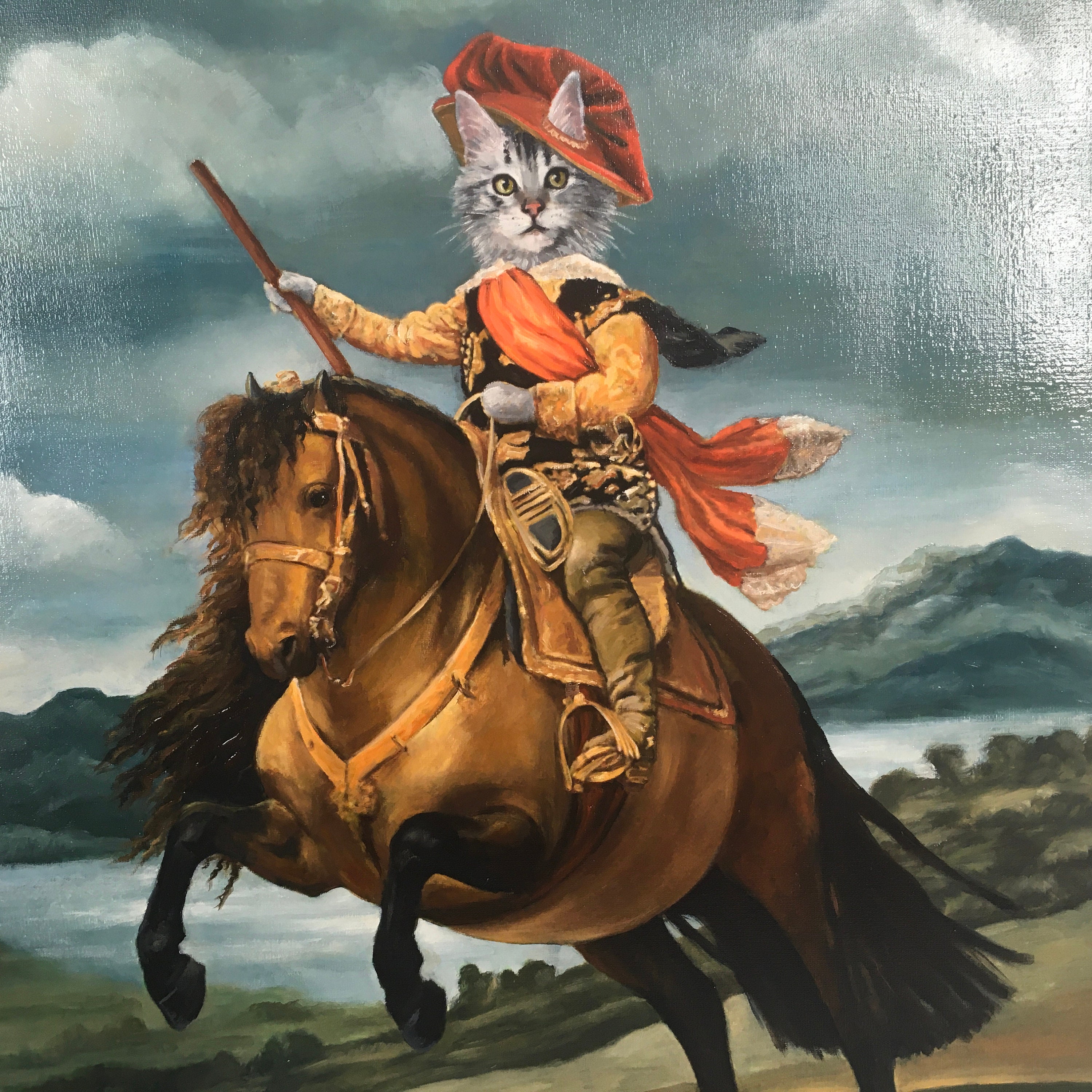 Cat Riding Horse Oil Painting: Humorous Tabby Cat Art (16x20) - Etsy
