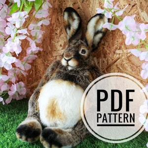 Rabbit toy PDF pattern, sewing pattern, stuffed bunny animal, hare figurine, build teddy bear tutorial, do it yourself, amigurumi